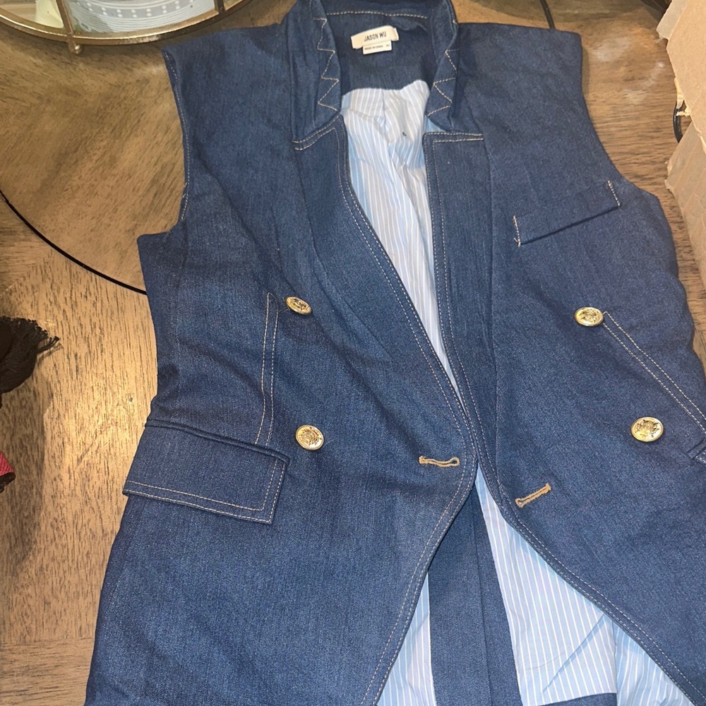 Jason Wu Blue Denim Vest with Gold Buttons